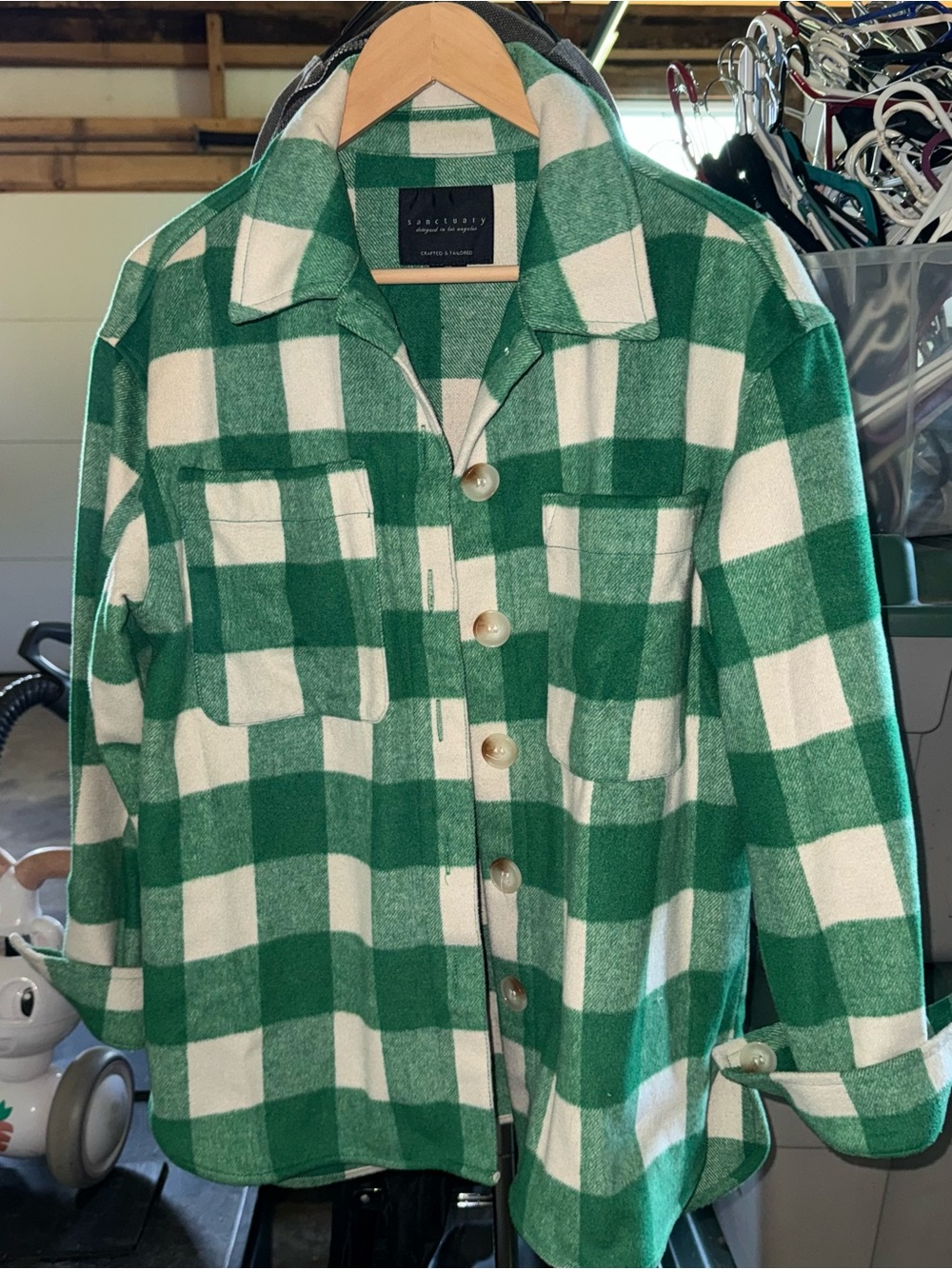 Sanctuary shirt jacket bold green/ ivory buffalo check pattern